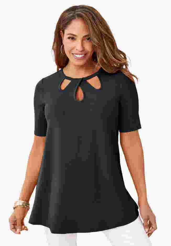 Stretch Knit Cutout Swing Tunic image number 0