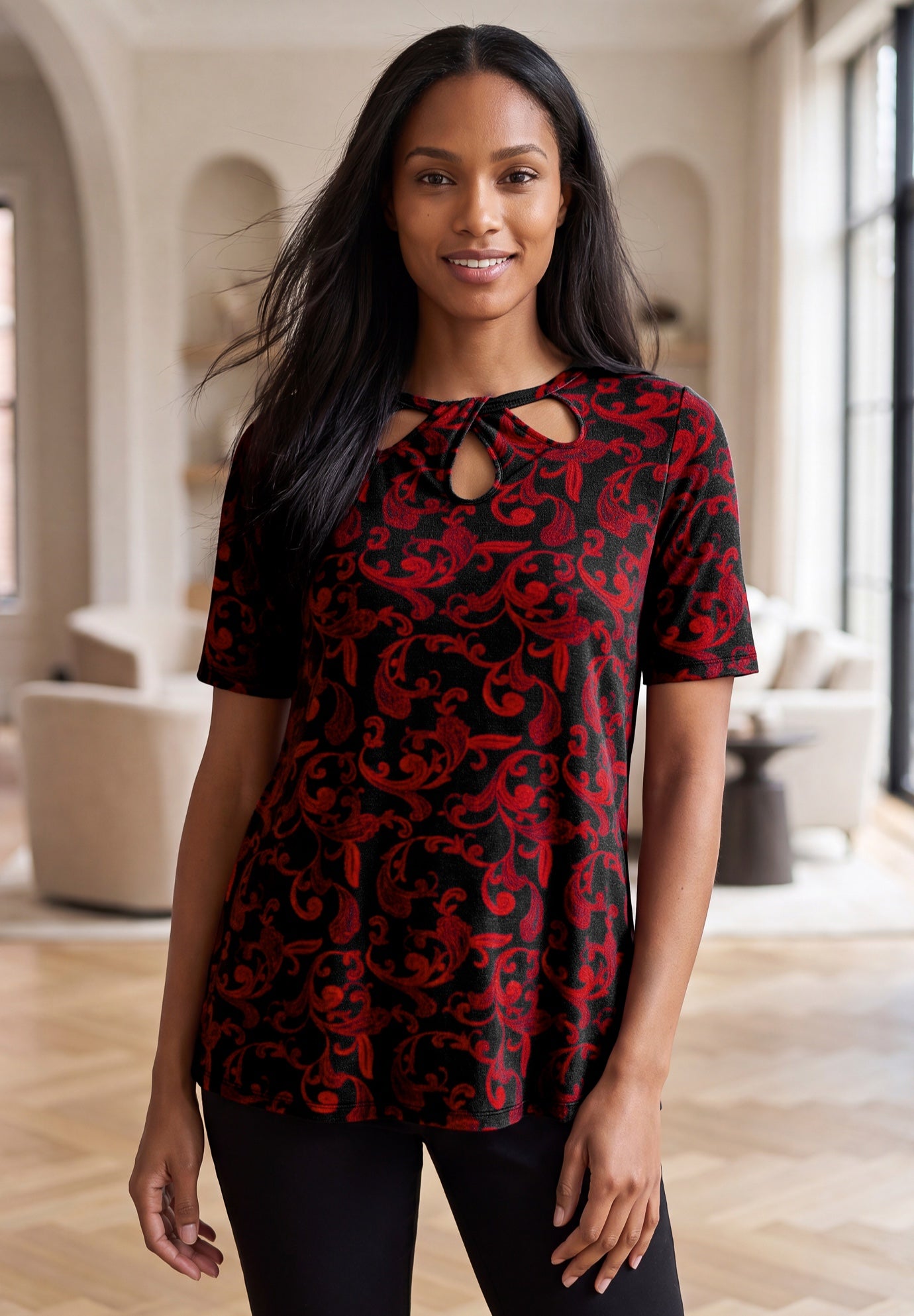 Stretch Knit Cutout Swing Tunic image number 0