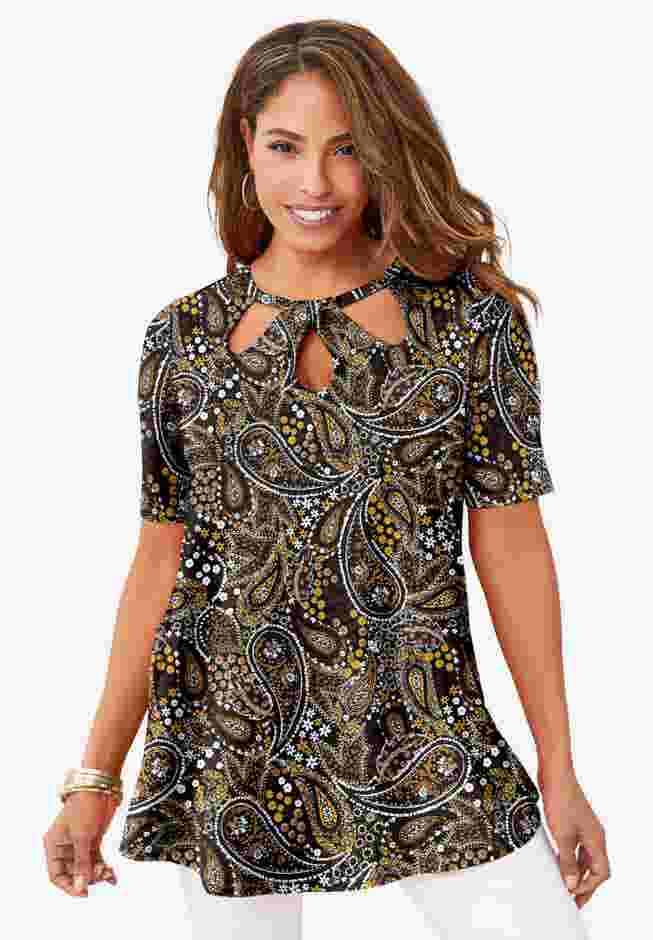 Stretch Knit Cutout Swing Tunic image number 0