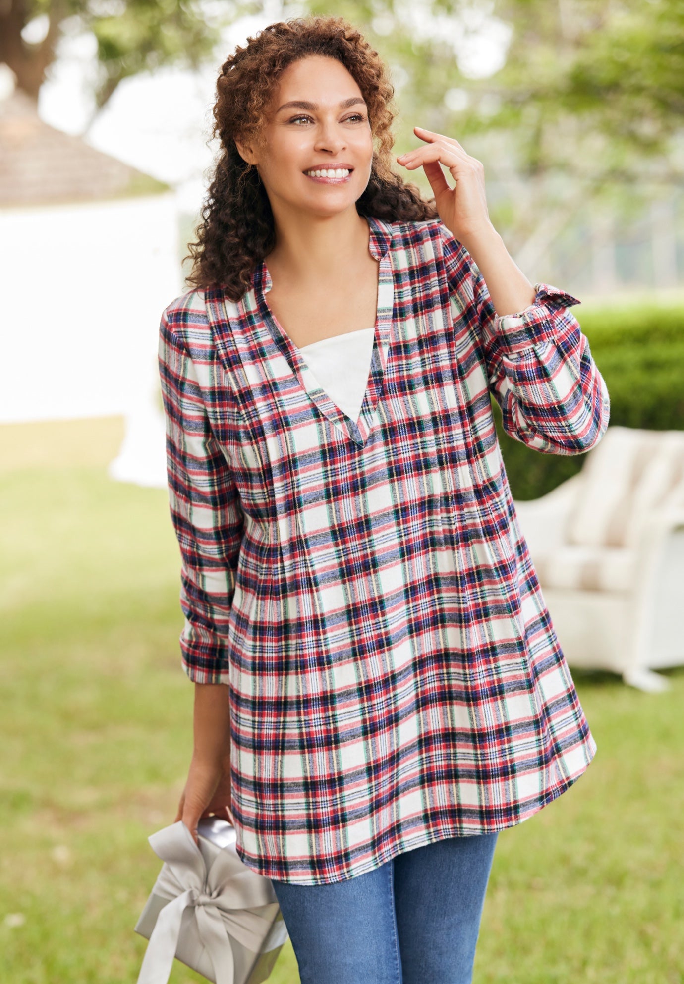 Flannel Tunic With Layered Look image number 0