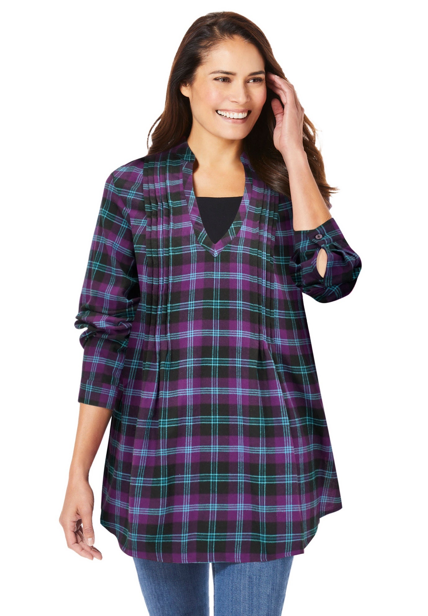 Flannel Tunic With Layered Look image number 1