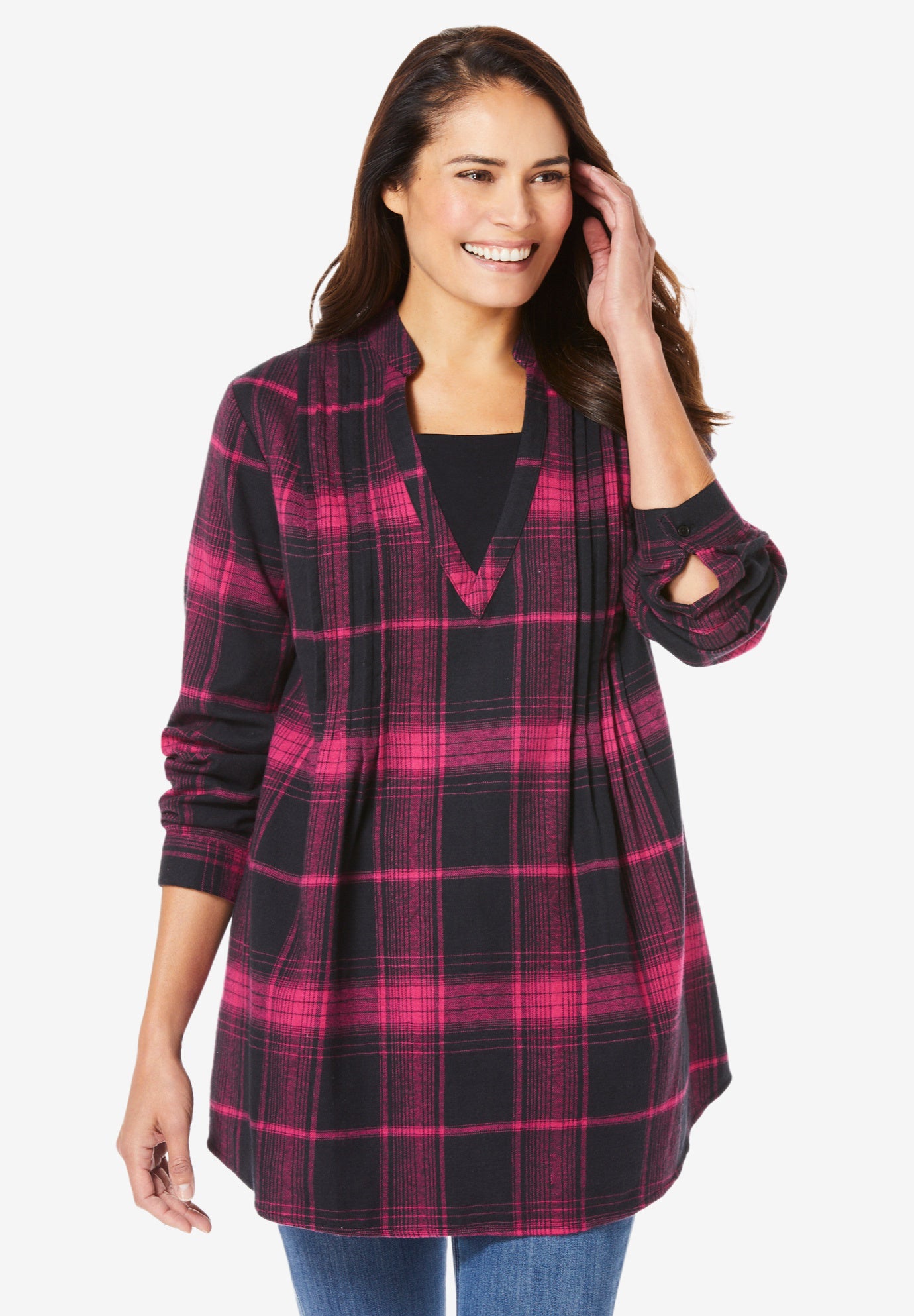 Flannel Tunic With Layered Look image number 1
