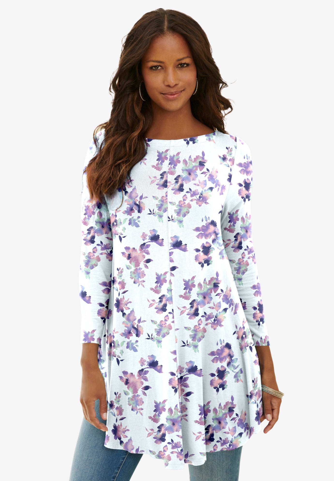 Plus Size Boatneck Swing Ultra Drape Tunic Top image number 0