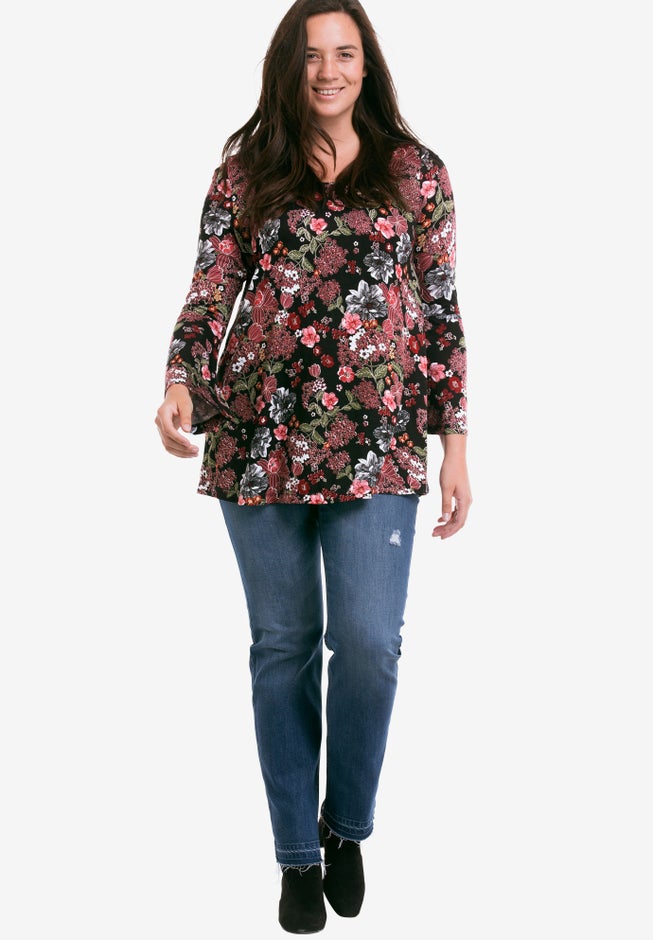 Bell Sleeve A-Line Knit Tunic image number 2