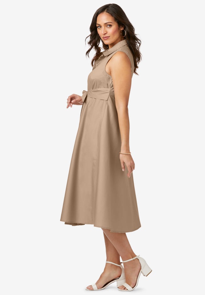 Stretch Cotton Sleeveless Shirtdress image number null