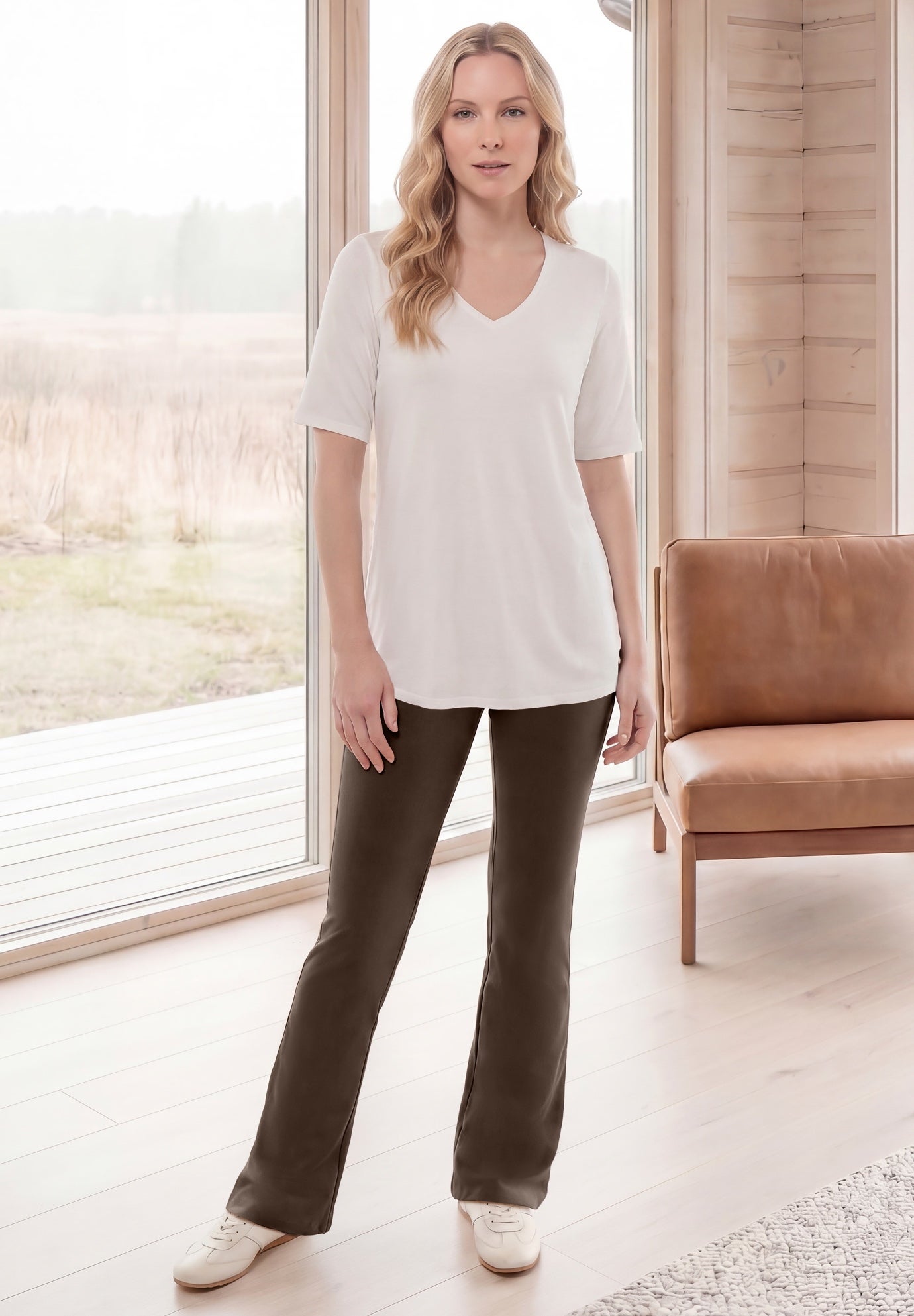 Cotton Spandex Full Length Bootcut Flat Waistband Leggings image number 0