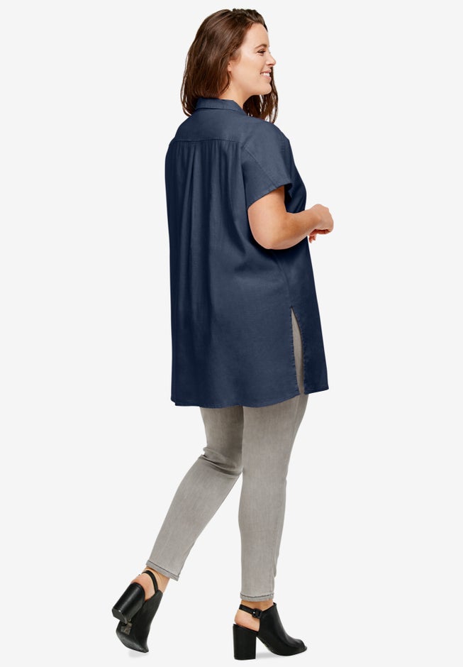 Linen-Blend Button Front Tunic image number 1