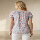 A-Line Scoop Neck Ruffle Trim 100% Cotton Cambric Peasant Blouse image number null