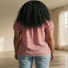 A-Line Scoop Neck Ruffle Trim 100% Cotton Cambric Peasant Blouse image number null