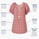 A-Line Scoop Neck Ruffle Trim 100% Cotton Cambric Peasant Blouse image number null