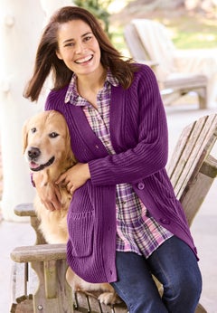 Shaker Button-Front Cardigan Sweater