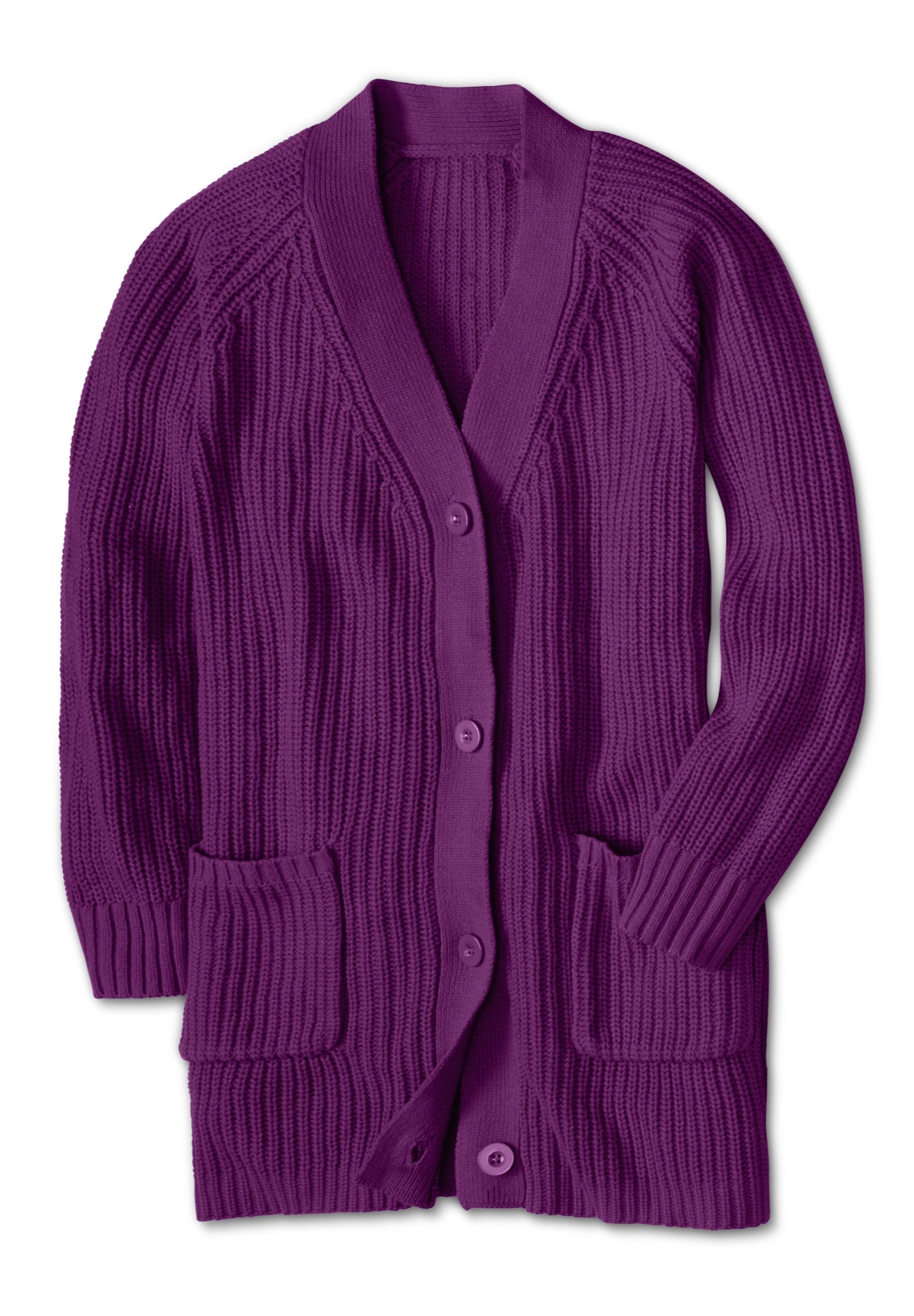 Button-Front Shaker Cardigan Sweater image number 1
