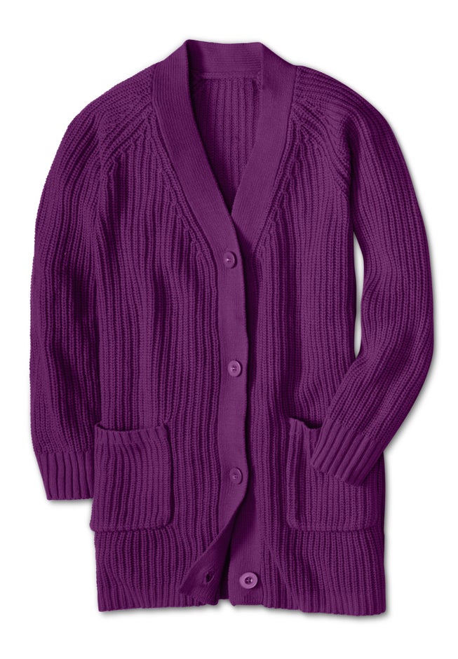 Button-Front Shaker Cardigan Sweater image number 1
