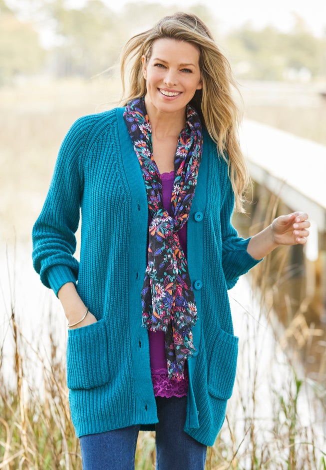 Button-Front Shaker Cardigan Sweater image number 2