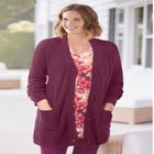 Button-Front Shaker Cardigan Sweater image number null