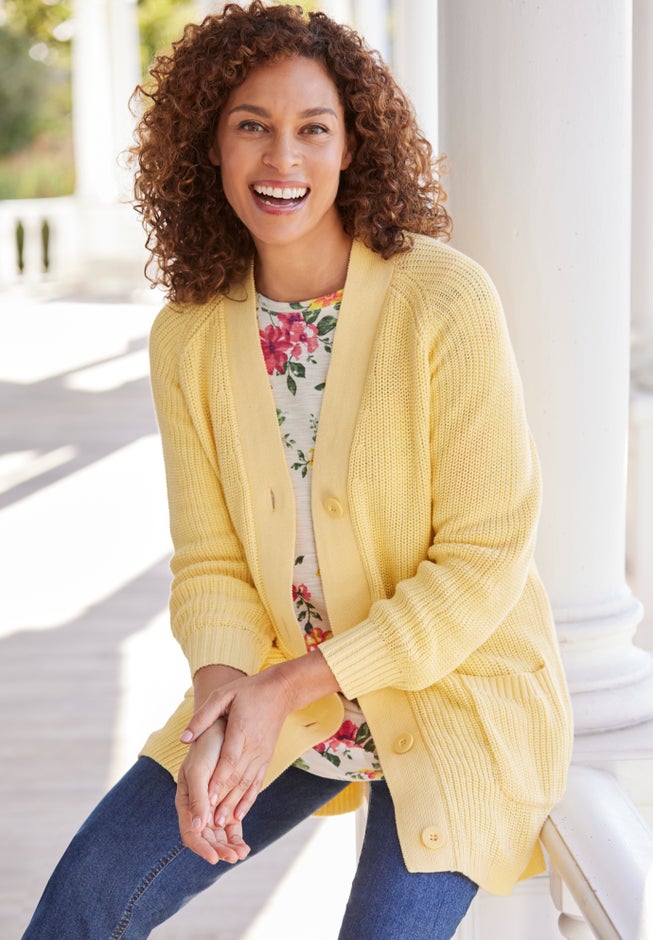 Button-Front Shaker Cardigan Sweater image number 2