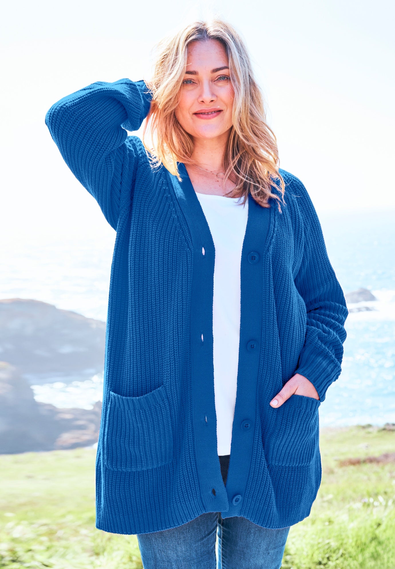Button-Front Shaker Cardigan Sweater image number 0