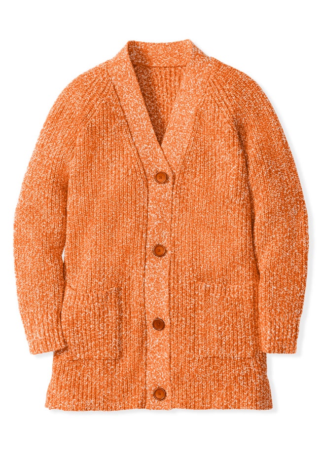 Button-Front Shaker Cardigan Sweater image number 1