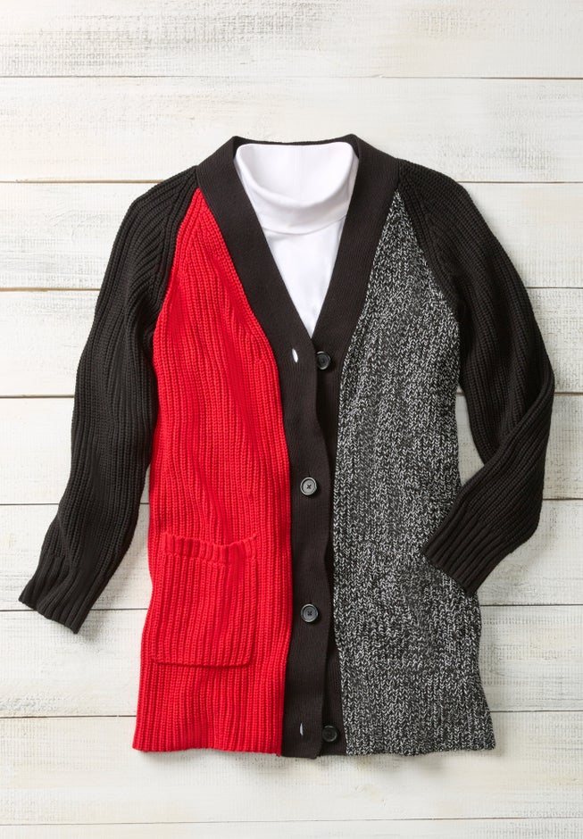 Button-Front Shaker Cardigan Sweater image number 1