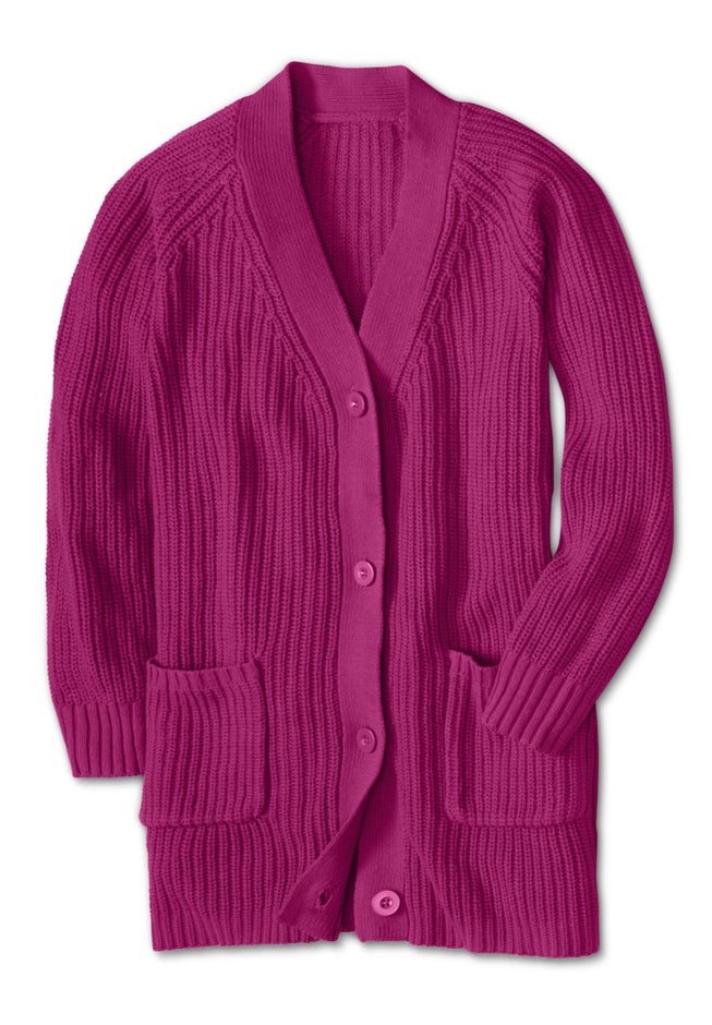 Button-Front Shaker Cardigan Sweater image number 1