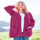 Button-Front Shaker Cardigan Sweater image number null