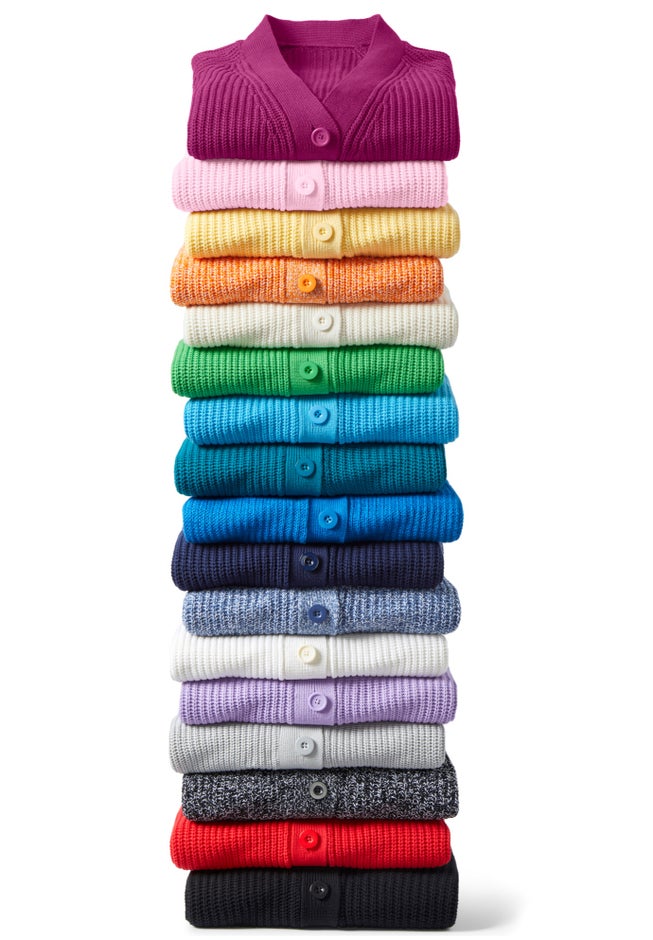 Button-Front Shaker Cardigan Sweater image number 3