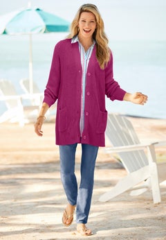 Shaker Button-Front Cardigan Sweater