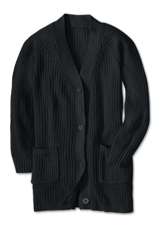 Button-Front Shaker Cardigan image number 1