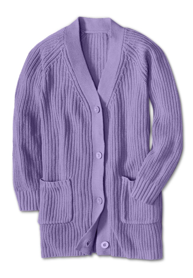 Button-Front Shaker Cardigan Sweater image number 1