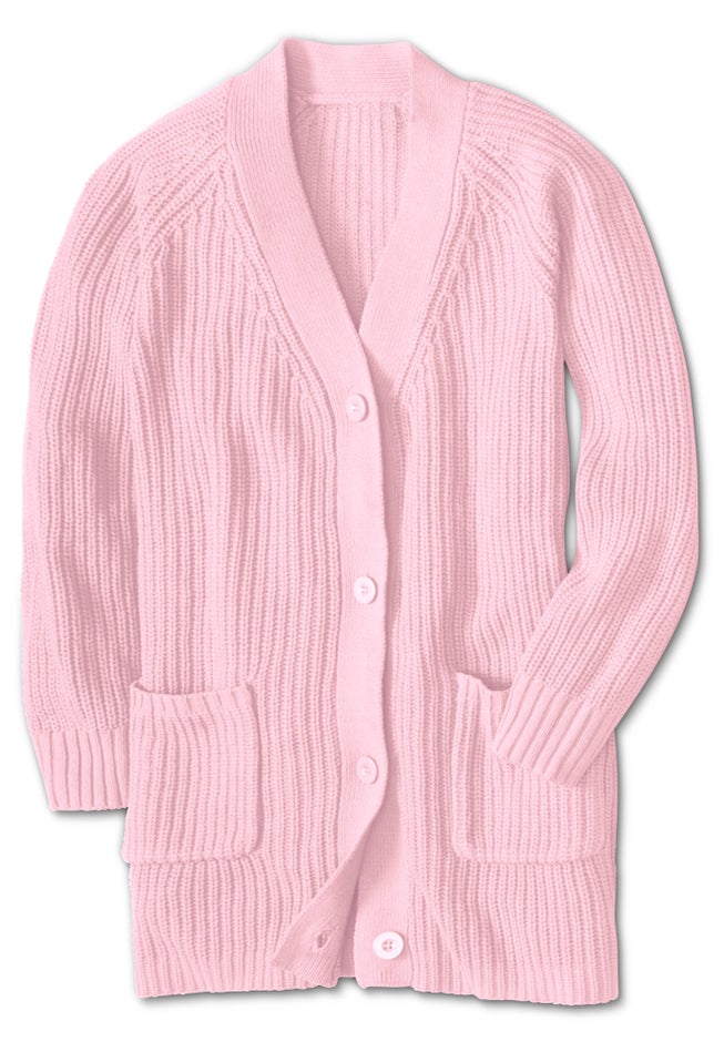 Button-Front Shaker Cardigan image number 1