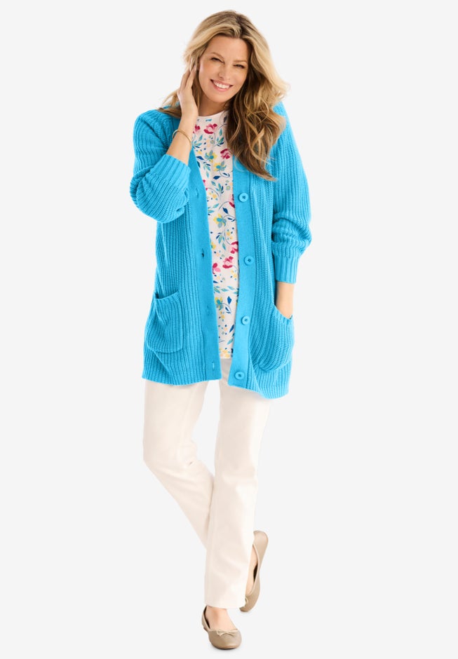 Button-Front Shaker Cardigan image number 5