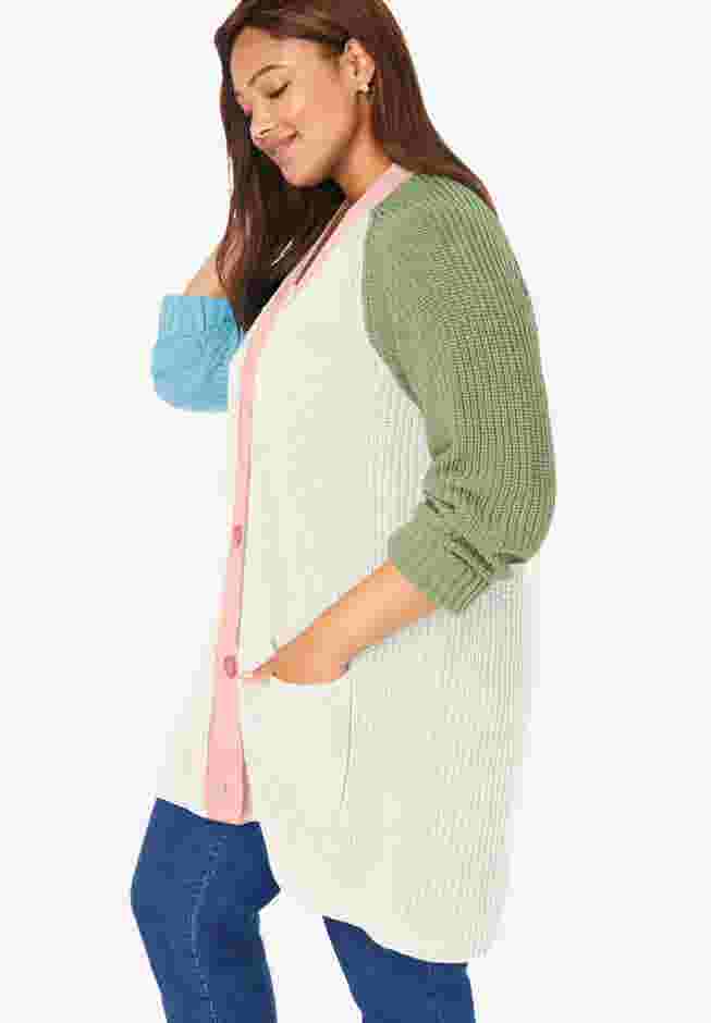 Button-Front Shaker Cardigan image number 2
