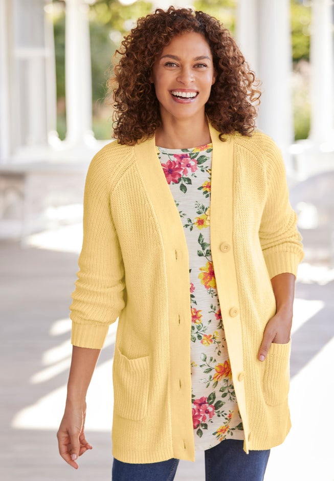 Button-Front Shaker Cardigan image number 8