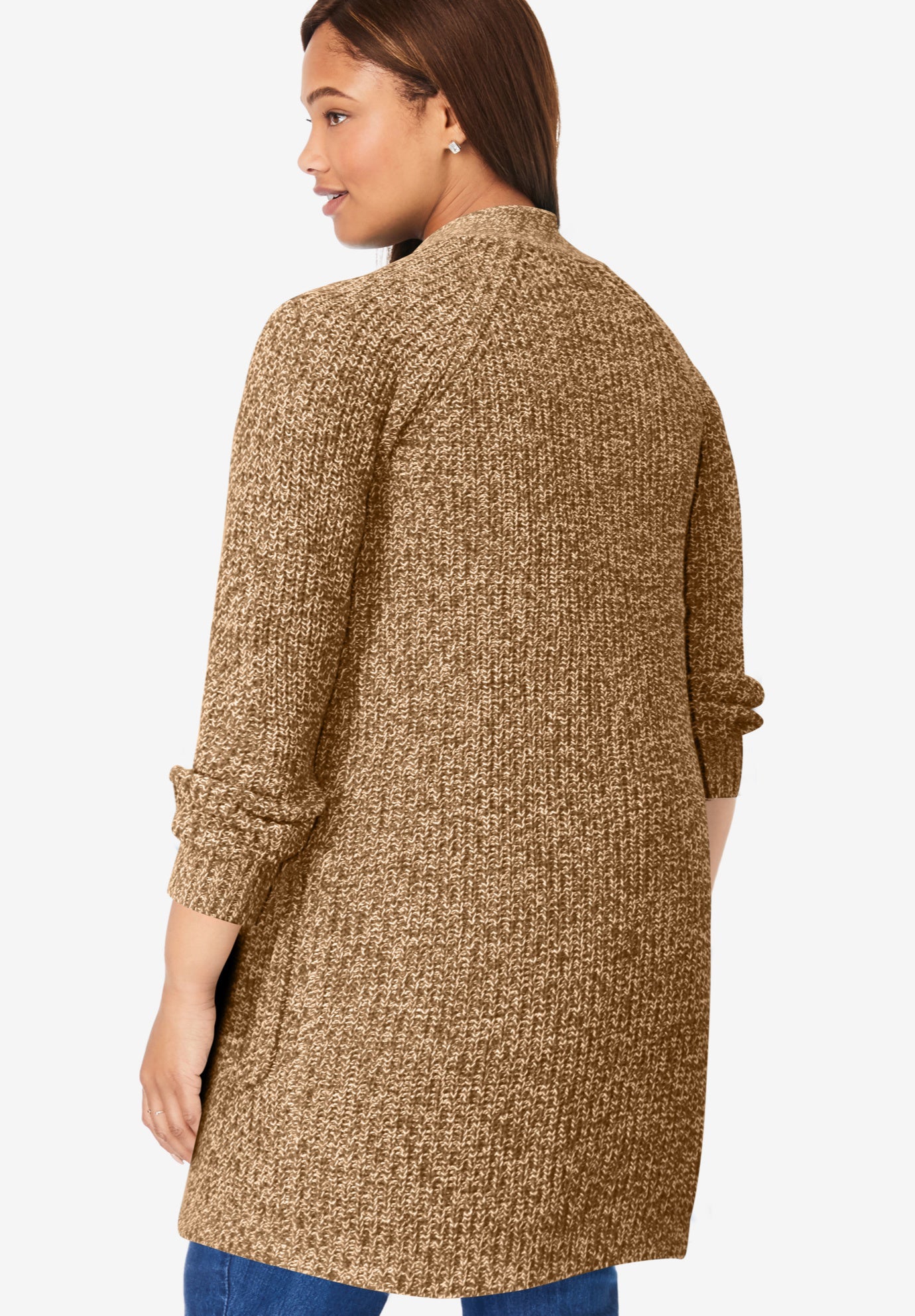 Button-Front Shaker Cardigan Sweater image number 1