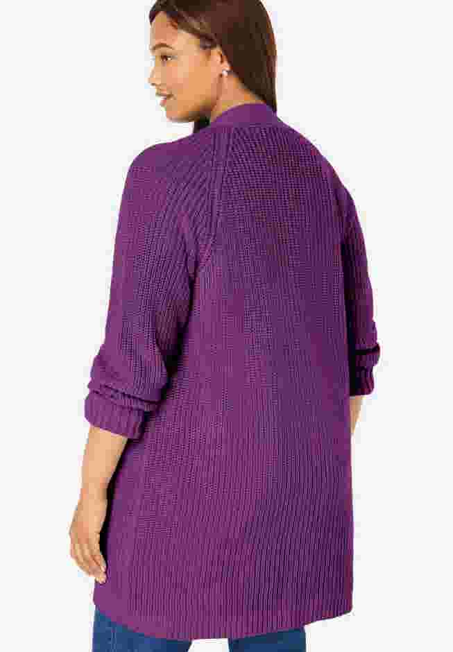 Button-Front Shaker Cardigan image number 1