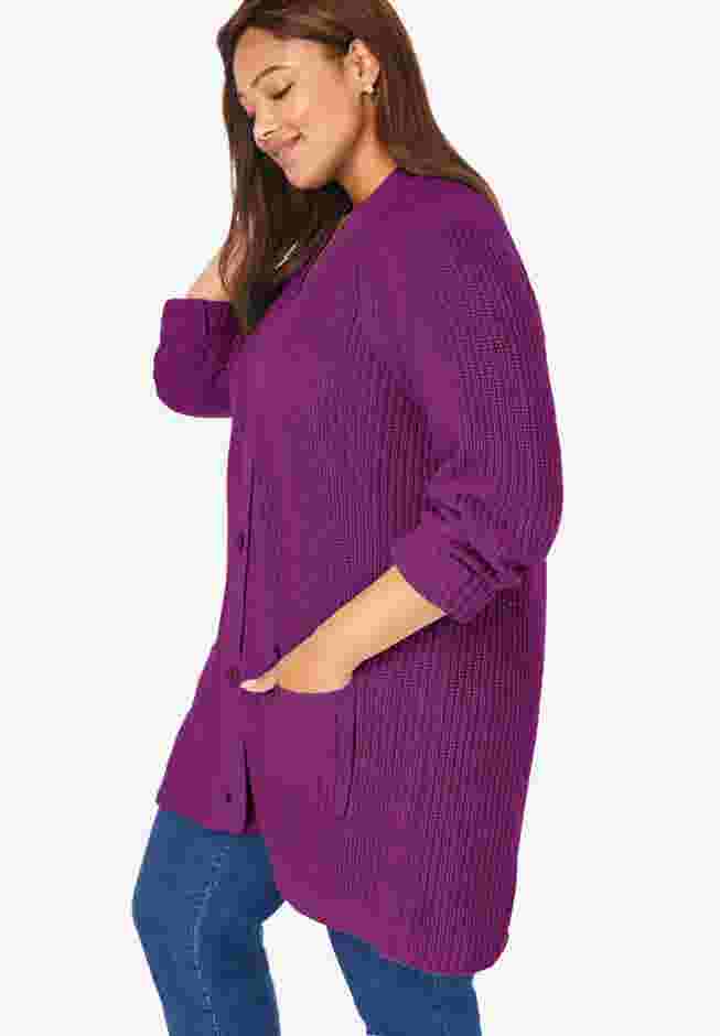Button-Front Shaker Cardigan image number 2