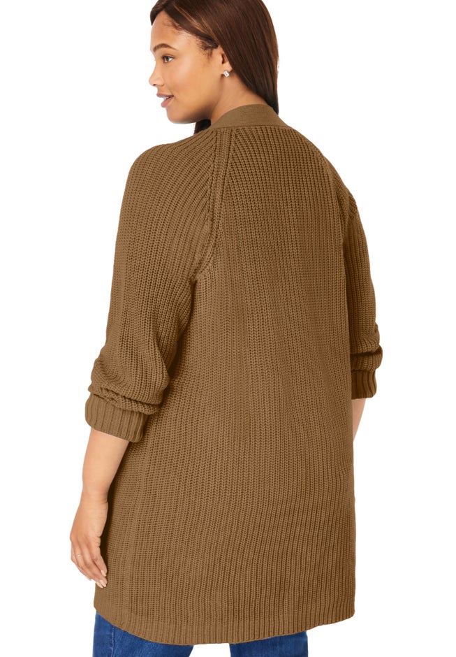 Button-Front Shaker Cardigan image number 1