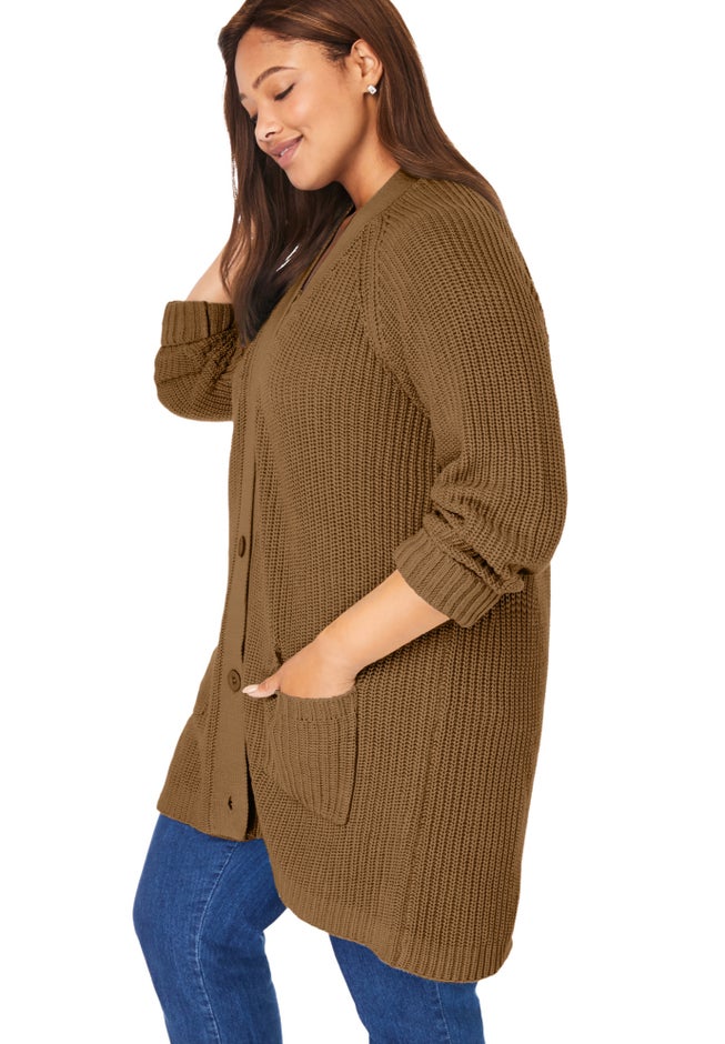 Button-Front Shaker Cardigan image number 2