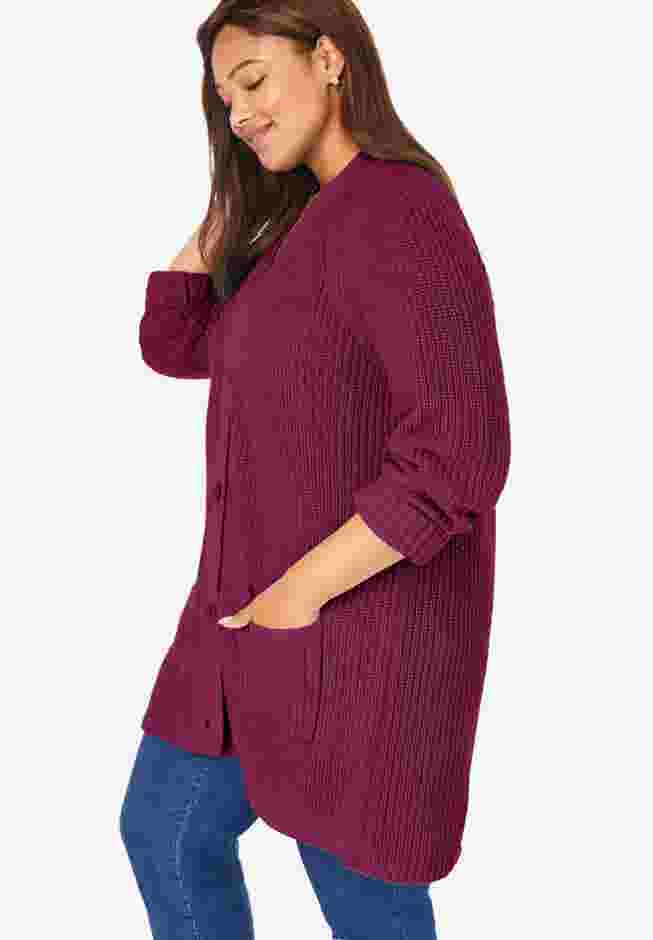 Button-Front Shaker Cardigan image number 2