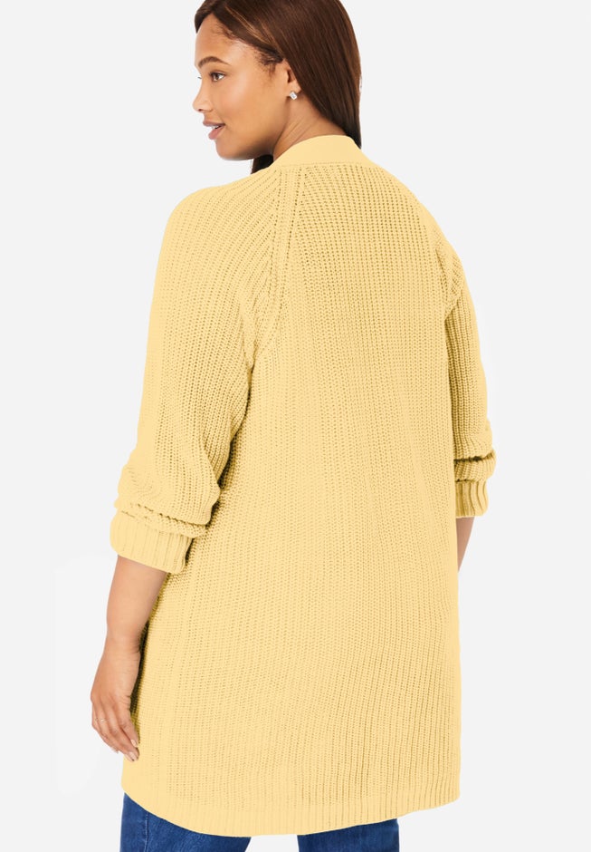 Button-Front Shaker Cardigan Sweater image number 3