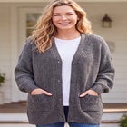 Shaker Button-Front Cardigan Sweater image number 1