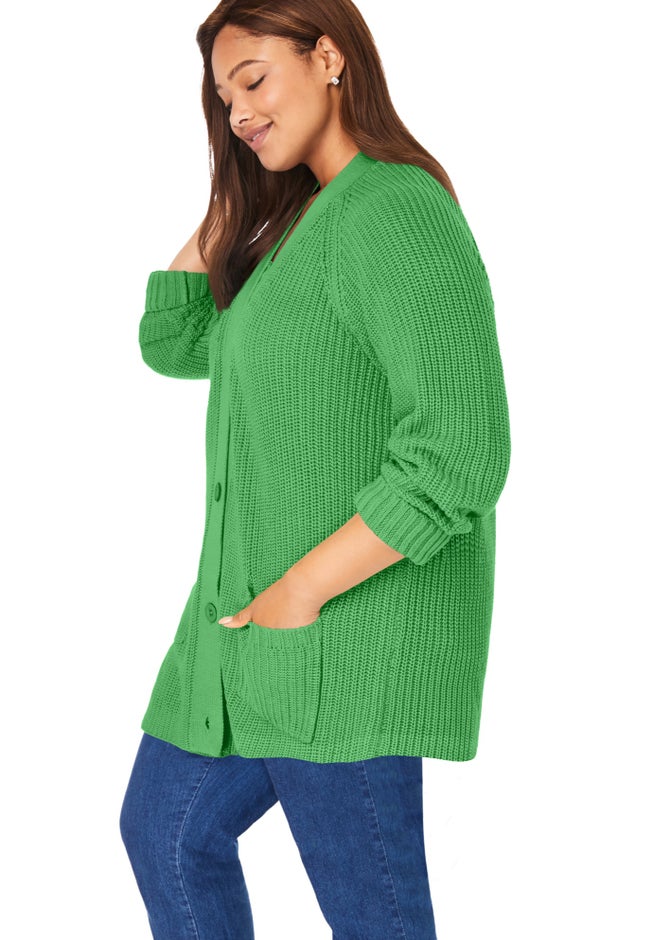 Button-Front Shaker Cardigan Sweater image number 2