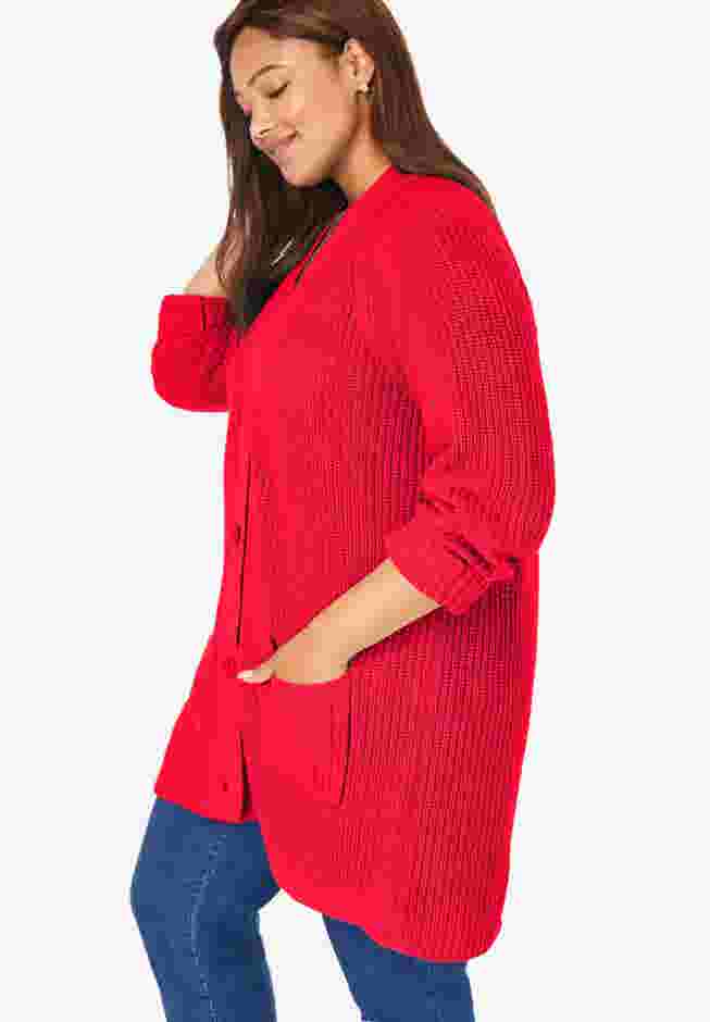 Button-Front Shaker Cardigan image number 2