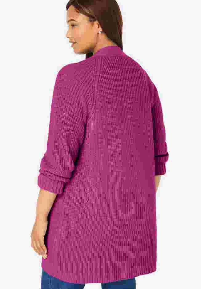 Button-Front Shaker Cardigan image number 1
