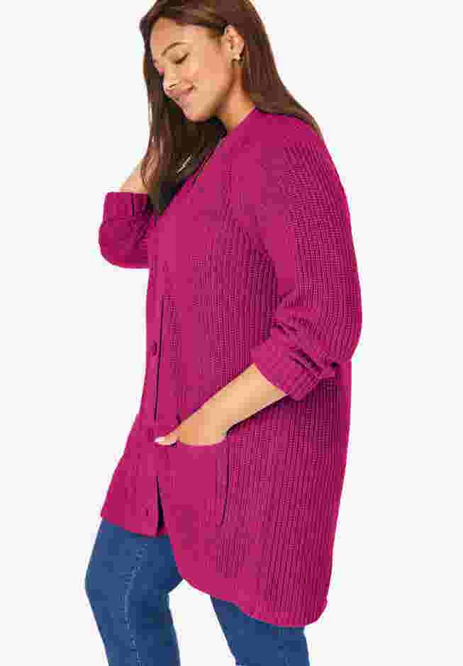 Button-Front Shaker Cardigan image number 2