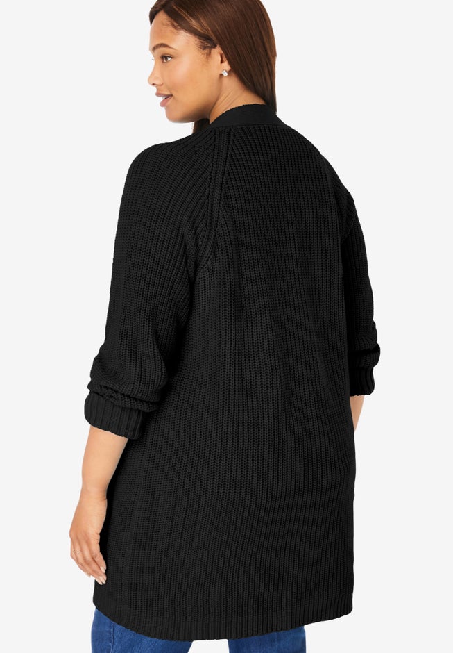 Button-Front Shaker Cardigan image number 1