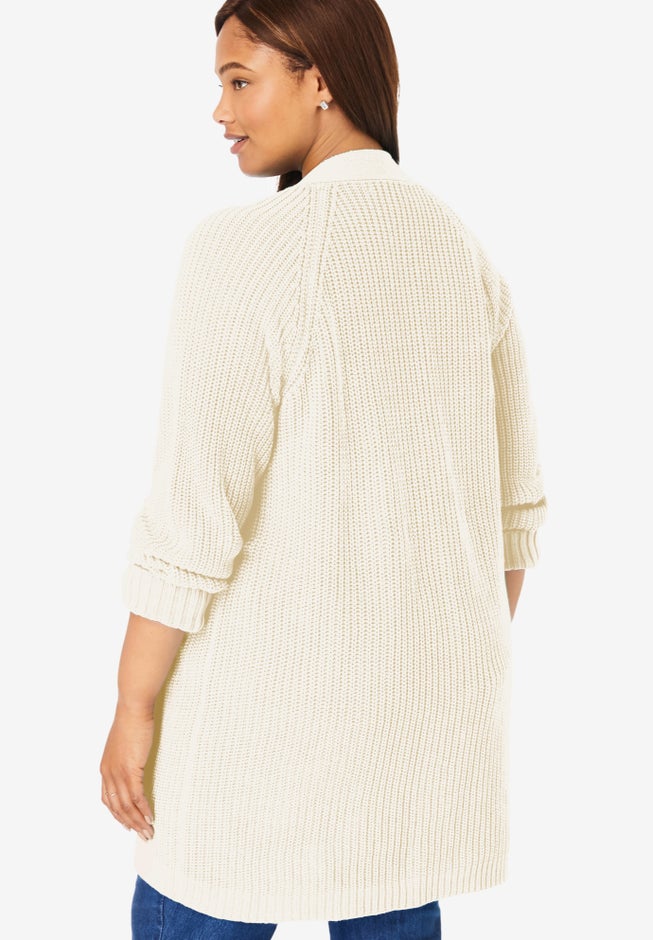 Button-Front Shaker Cardigan image number 1