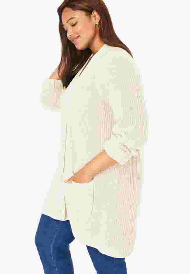 Button-Front Shaker Cardigan image number 2