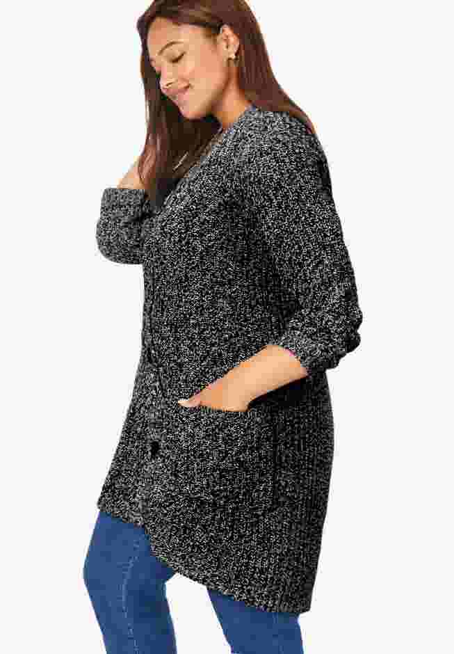 Button-Front Shaker Cardigan image number 2