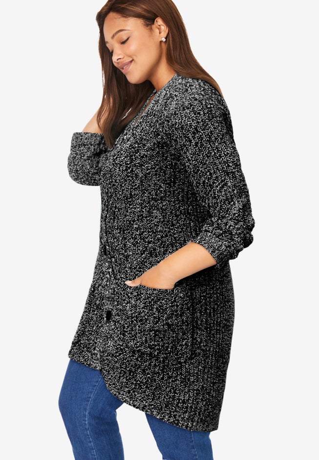 Button-Front Shaker Cardigan image number 2